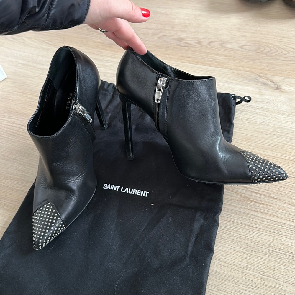 Black Leather Saint Laurent Bootie Heels